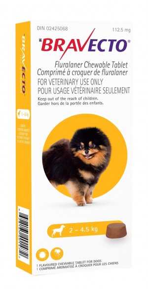 BRAVECTO Very Small Dogs 112.5mg 4.4-9.9lbs,  2 Chewable Tablets